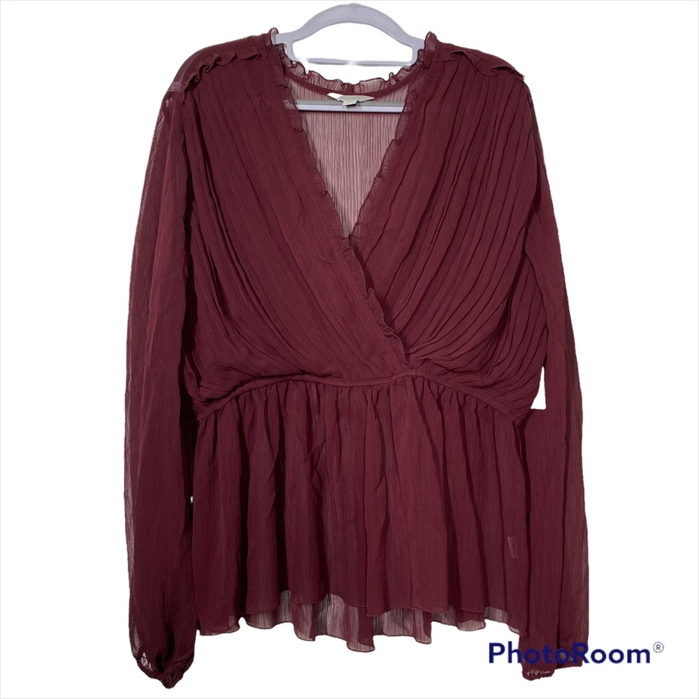 Belle Sky Sheer long sleeve peplum blouse NWT